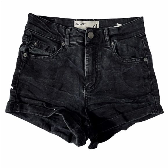 EUC Garage High Waisted Cuffed Jean Shorts 1 Black - Picture 1 of 12